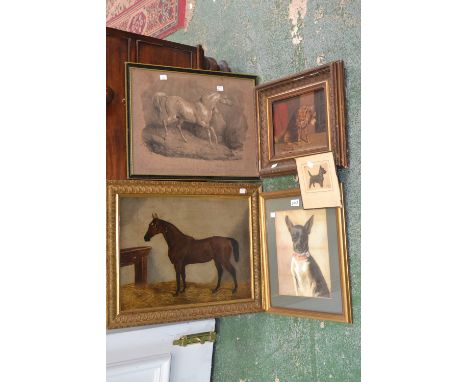 E.C.P. (20th century)
A Bright Eyed Friend
gouache and watercolour, signed, 23cm x 28cm;
Bay Racehorse, print, framed, 47.5cm