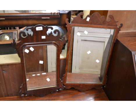 A mahogany framed Vauxhall rectangular wall mirror, carved frame;  another, similar, smaller (2)