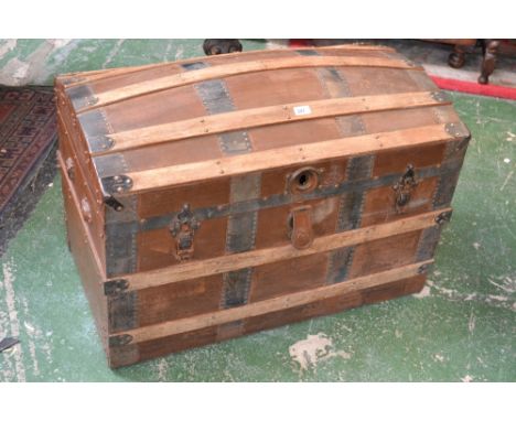 Vintage luggage - An A.W.Gammage Ltd, dome top wood and metal bound travel trunk