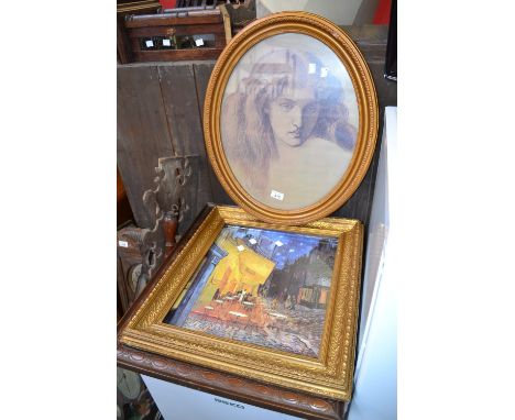 Framed pictures - an oval gilt framed with a portrait of a girl; a rectangular oak frame; a gilt square frame (3)