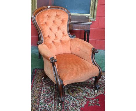 An early Victorian mahogany button back armchair, c.1845