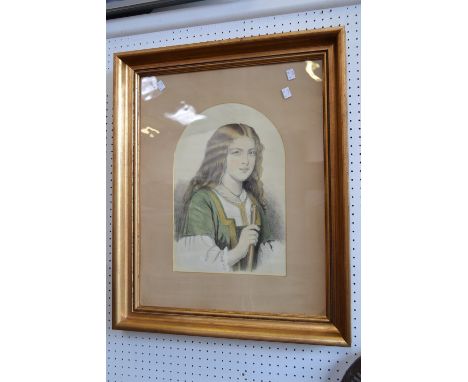 Sketch of a Young Milkmaid
pencil and chalk drawing, framed, 37.5cm x 29.5cm;
another, of a young maiden
watercolour and penc