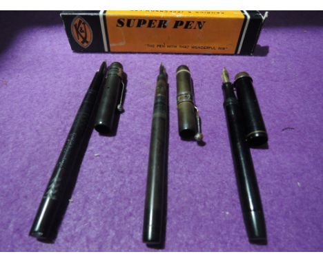 Three fountain pens of early English manufacture. Two Kendrick &amp; Jefferson, West Bromwich hard rubber eyedroppers Super p