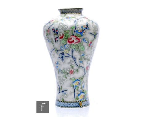 A large early 20th Century Royal Coronaware vase of baluster form with narrow collar neck decorated in the Rosetta pattern wi