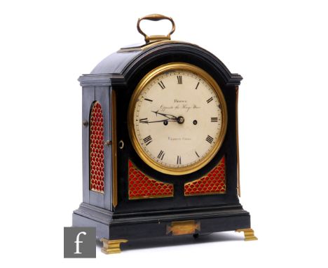 A late 18th to early 19th Century bracket clock by Brown, Charing Cross, London, twin fusee movement striking on a bell with 