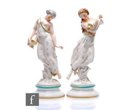 A pair of Royal Worcester companion figures titled Evening Dew and Morning Dew circa 1870, each modelled as a classical maide