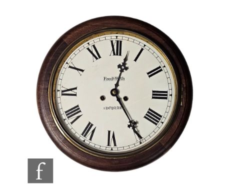 A Victorian style mahogany cased circular wall clock, named Fred k With, Poplar, spring driven movement, diameter 39.5cm. 