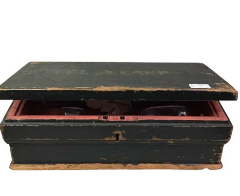 MILITARY BOX, AND A SET OF SCALES the lid of the box inscribed CPT. A EARP, along with a set of brass scaled, fixed to a wood