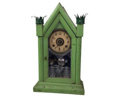 VINTAGE MANTEL CLOCK, painted in green, bearing 'Batalha' label to reverse,51cm high