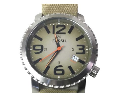 THREE FOSSIL WRIST WATCHES, ALONG WITH A PAIR OF FOSSIL CUFFLINKS each tinned