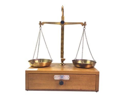 SET OF BRASS SCALES, AND OTHER BRASS AND PLATED ITEMS  the scales by William A Webb, along with a brass tray and two EPNS ser