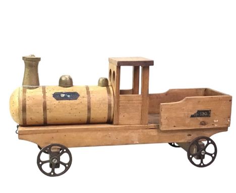 SCRATCHBUILT MODEL LOCOMOTIVE, modelled as a steam engine, on metal wheels48cm long 
