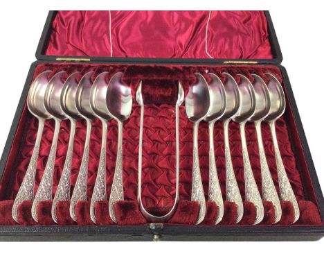 GROUP OF SILVER PLATED FLATWARE, comprising spoons, forks and knives, as well as a condiment set, in fitted cases