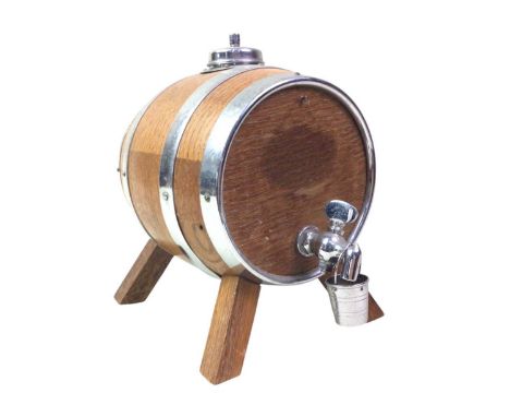 FIVE SPIRIT BARRELS, ALONG WITH FURTHER ITEMS comprising a decanter box an Esso oil bottle, jelly mould and six Babycham glas