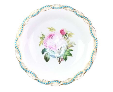 PAIR OF MALING PLATES, ALONG WITH A PAIR OF VICTORIAN HAND PAINTED COMPORTS the Maling plates each decorated with flowers, wi