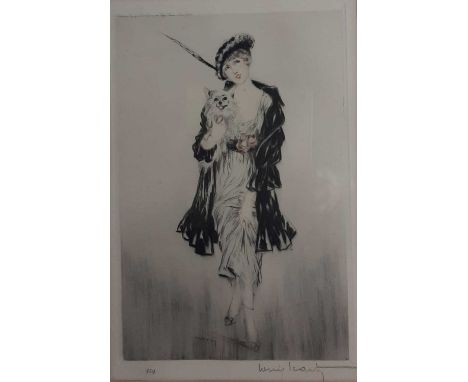 LOUIS ICART (1888 - 1950), ELEGANTE AU CHAPEAU  drypoint, signed in pencil, along with an Art Deco oval print depicting a wom
