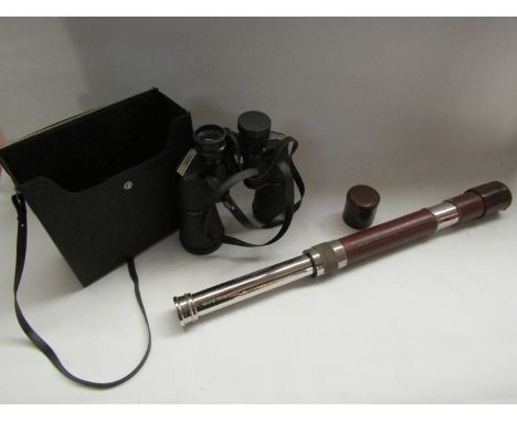 A pair of Jessop binoculars and a telescope