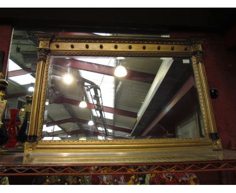 A Georgian style overmantel mirror of rectangular form, pillar and ball detail, 67cm x 99cm