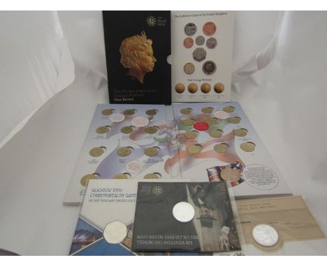 Royal Mint: Outbreak WWI UK £20 silver coin, Winston Churchill 2015 £20 silver coin, Glasgow 2014 Commonwealth 50p uncirculat