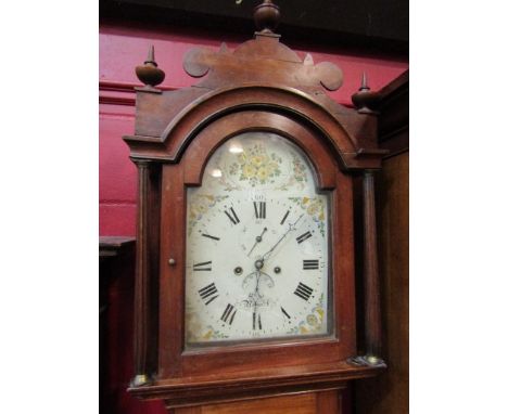 An early 19th Century mahogany longcase clock, painted archd 12" dial with calendar wheel, signed Bell, Norwich, 8 day rack a