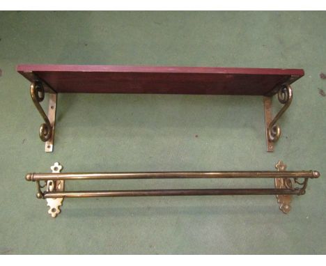 A wall fixing brass towel rail and shelf (2) 67cm wide