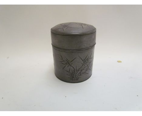 A Swatow pewter tea caddy, Swatow marks on body and lid, 3½" high
