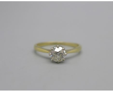 An 18ct gold, platinum set diamond solitaire ring, 2.1g, N, approximately 0.5ct diamond weight 