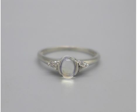 A 9ct white gold, moonstone and white stone ring, 2.1g, U 