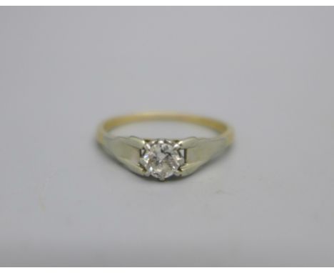 An 18ct gold, platinum set diamond ring, 2g, M 