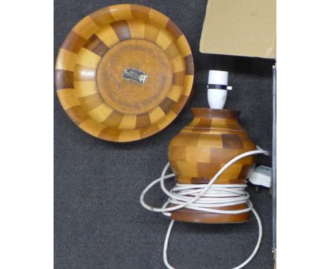 A wooden bowl and matching lamp base 