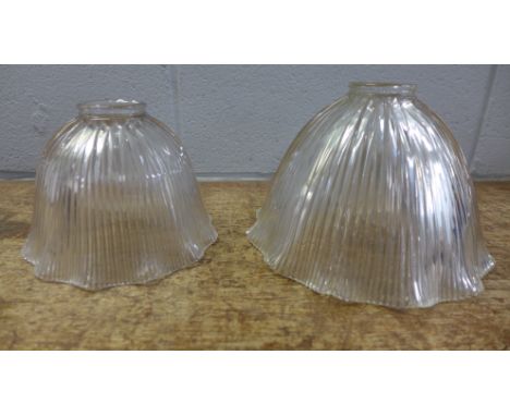 Two glass light shades, both marked Holophane 