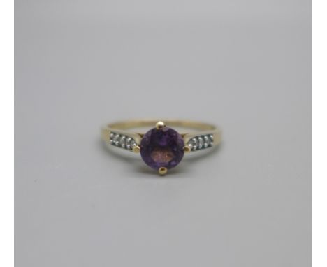 A 9ct gold, amethyst and zircon ring, 1.9g, Q 