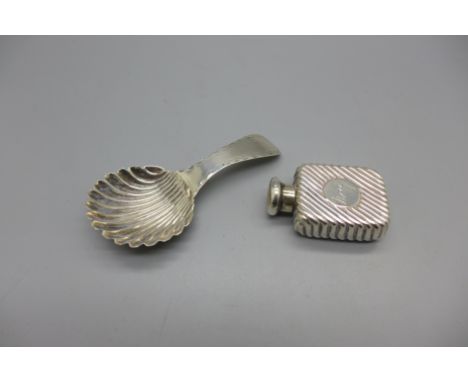 A small Victorian silver scent bottle and a silver caddy spoon by Hester Bateman 