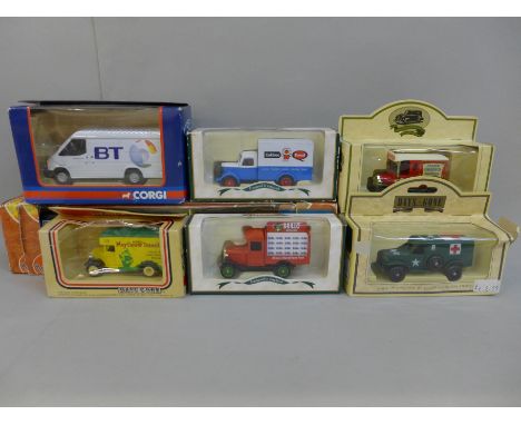 Twenty-four model vehicles including Days Gone, Corgi, etc., and a boxed set of three cars 