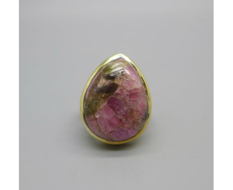 A silver gilt, fusion tourmaline ring, with certificate, L 