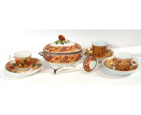 Group of early 19th Century English ceramics including a small tureen and cover with fruit knop and complete with ladle, two 