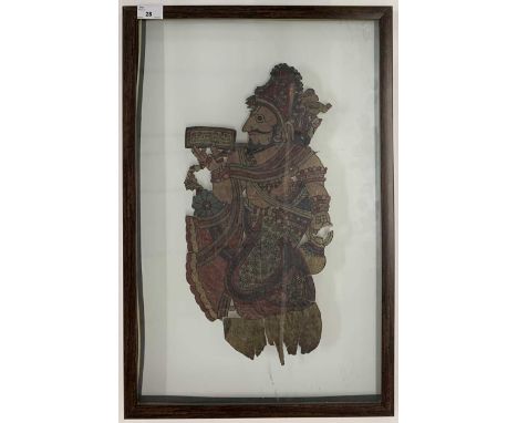 Indian school, attributed to the shadow puppertry of Tholpavakoothu, framed and two way glazed. approx. 22x46 cm (puppet), ap