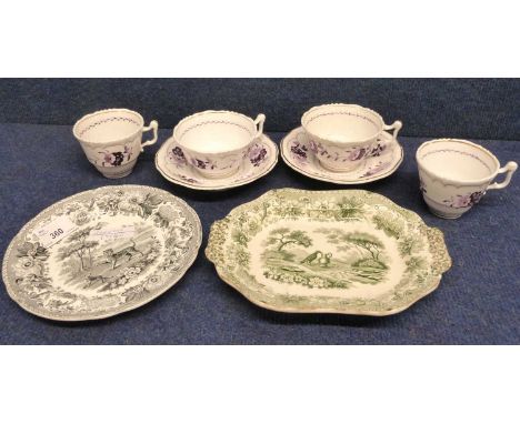A small 19th Century Spode Aesop's Fable plate with a fox and a tiger with factory mark to base together with a further small