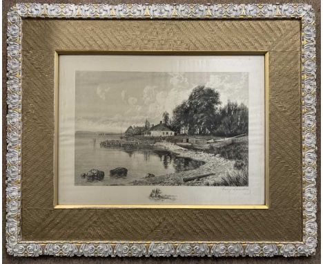 Benjamin Lander (Amercian,1842-1915), landscape etching on silk, signed in pencil lower right, 42x57cm, framed and glazed.