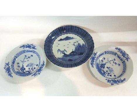 A pair of Spode stone china dishes with an Oriental blue design together with a Japanese porcelain bowl with a blue painted d