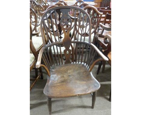 19th Century elm seated stick back Windsor type chair on turned legs