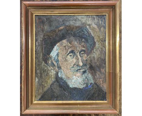 In the manner of abstract expressionism, Bust portrait of a bearded gent, impasto oil on board, unsigned, 37x44cm, framed.