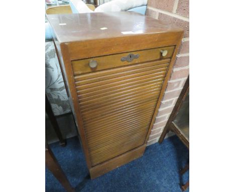 A VINTAGE TAMBOUR FILING CABINET - LOCKED **NO KEY**