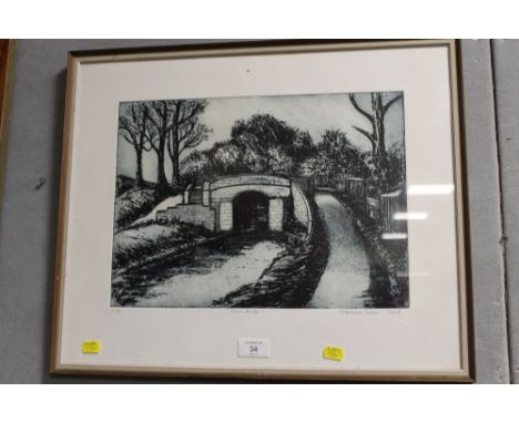 C. MARIANNE UNWIN - 1978, A LITHOGRAPH ENTITLED 'CANAL BRIDGE' SIGNED IN PENCIL, No. 1/35