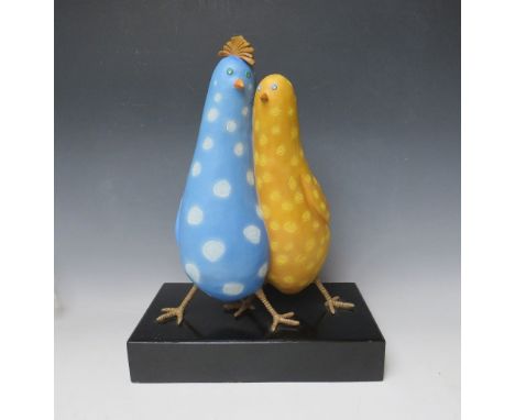 A MACKENZIE THORPE SCULPTURE LOVE BIRDS 