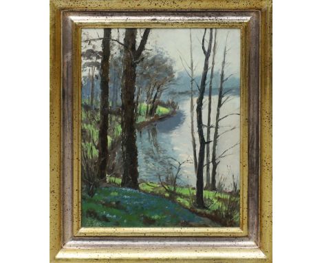 Schöpe, Bruno (1890 Wöhlau - Berlin 1964) "Am Plötzensee", so verso auf Etikett der Galerie am Gendarmenmarkt betitelt. Öl/Ka