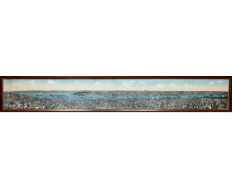 "Panorama de Constantinople". Farbige, 2-teilige Ansicht des heutigen Istanbul. Anf. 20. Jh. Ca. 19x 140 cm. R.