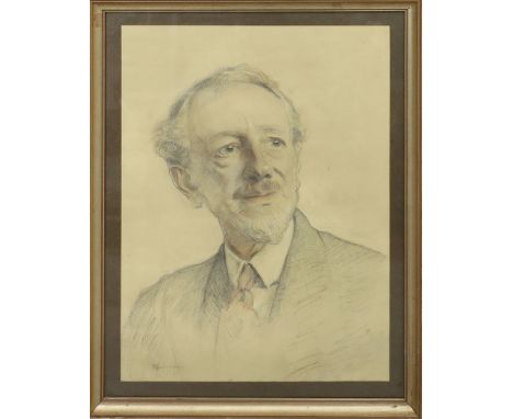 Unbekannter Maler (um 1924) Herrenportrait. Bleistift/Rötel/Papier (nicht ausgerahmt, Altersspuren), li. u. unleserlich sign.
