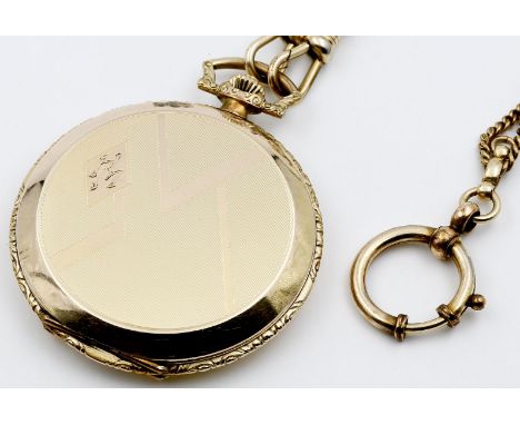 Herrensavonette "Chronometer B.W.C.", mit Kette. GG-Doublé. Ziseliertes Gehäuse, Deckel mit graviertem Besitzer-Monog. Matt v