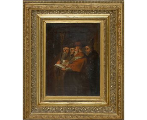 Unbekannter Maler (19. Jh.) 4 Geistliche. Öl/Lwd. (Altersspuren, l. Farbverluste, auf neuen Keilrahmen gespannt). 25,5x 19,5 